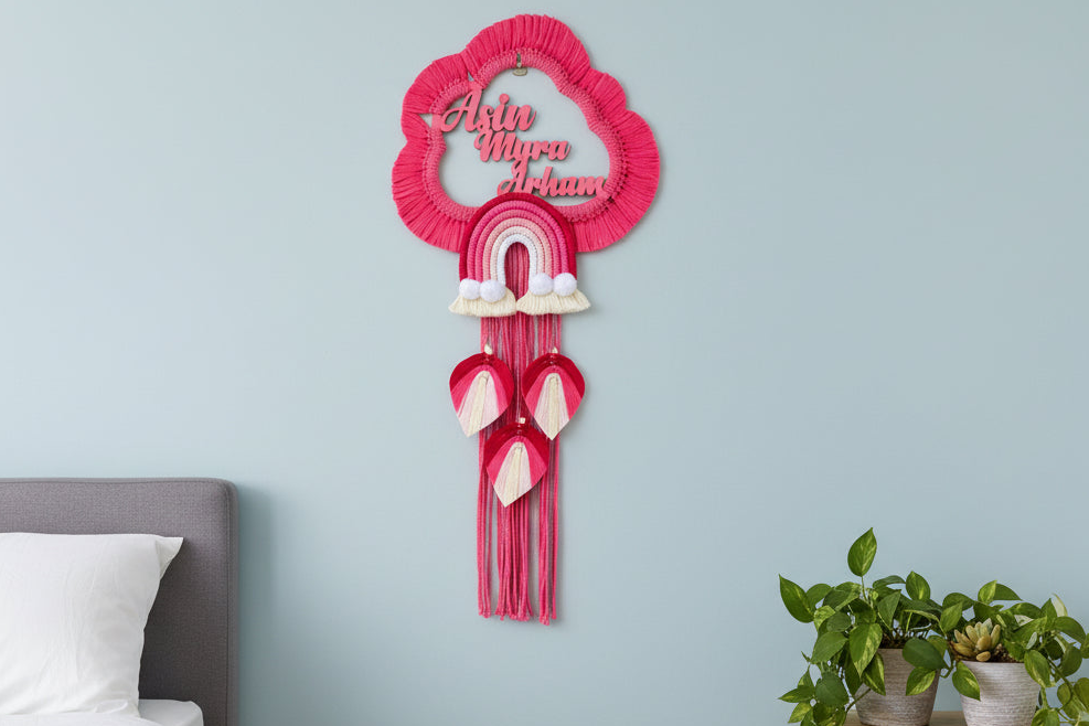 Macrame pink nameplate