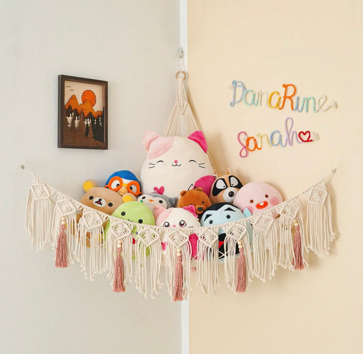 Macrame Toy Hammock For Boho Nursery Storage Solution
