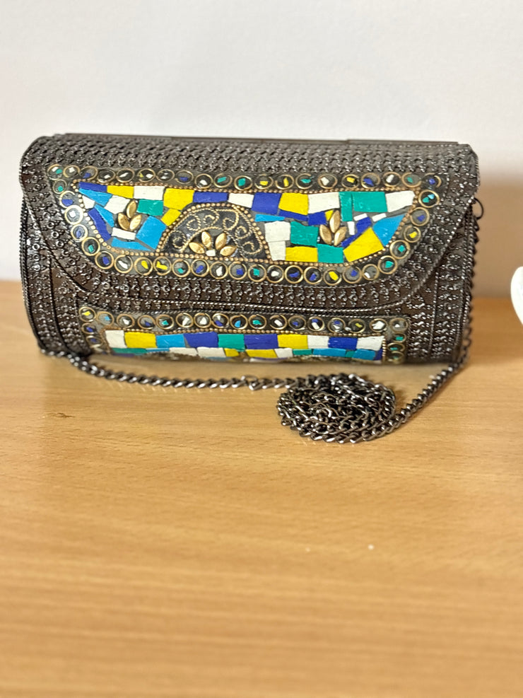 Multi Colour Antique Brass purse|| Metal Cylindrical Bag