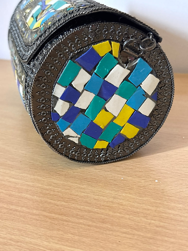 Multi Colour Antique Brass purse|| Metal Cylindrical Bag