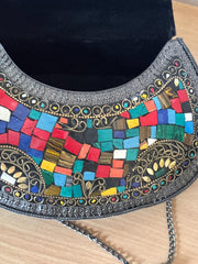 Multi Colour Antique Brass Clutch