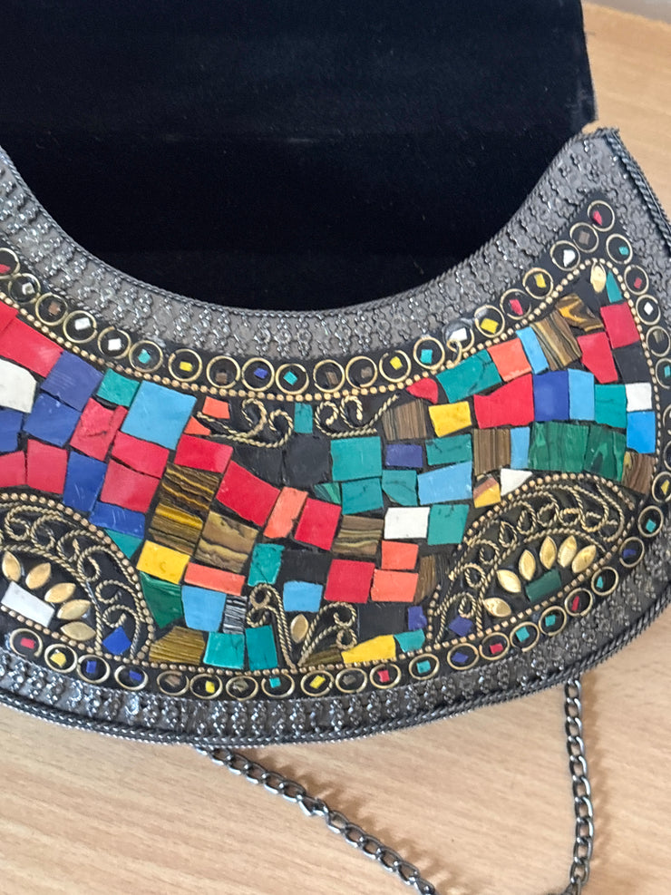 Multi Colour Antique Brass Clutch