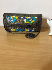 Multi Colour Antique Brass purse|| Metal Cylindrical Bag