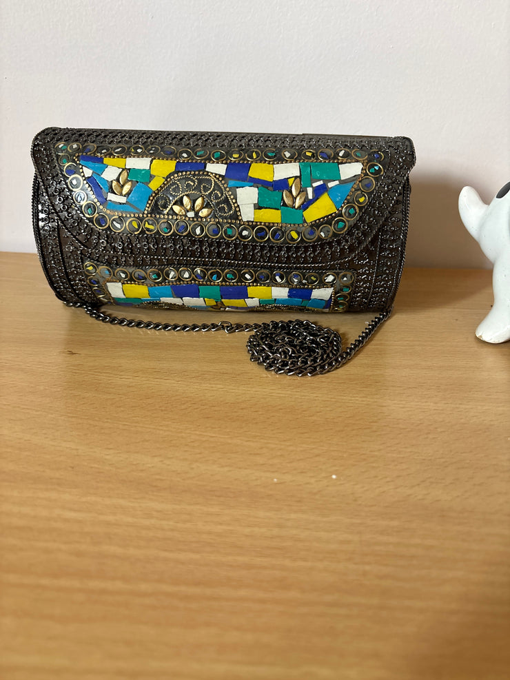Multi Colour Antique Brass purse|| Metal Cylindrical Bag