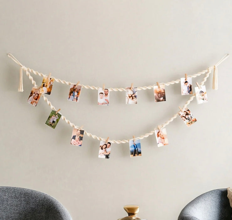 Macrame Photo Display For Boho Wall Decor And Custom Picture Holder