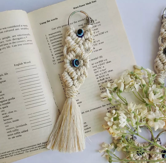 Macrame evil eye keychain