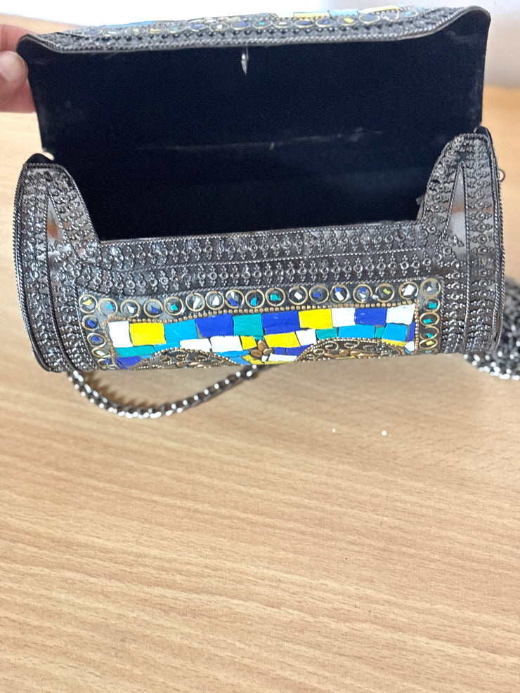 Multi Colour Antique Brass purse|| Metal Cylindrical Bag