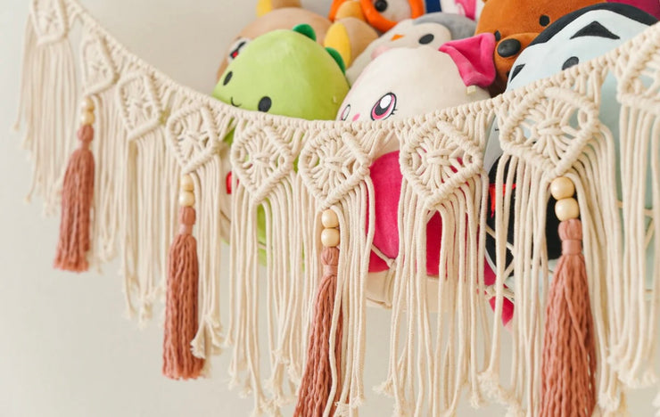 Macrame Toy Hammock For Boho Nursery Storage Solution