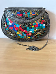 Multi Colour Antique Brass Clutch