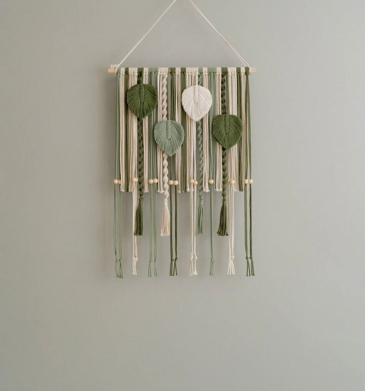 MACRAME LEAVES BOOKSHELF FOR BOHO WALL ART AND MID CENTURY MODERN DECOR