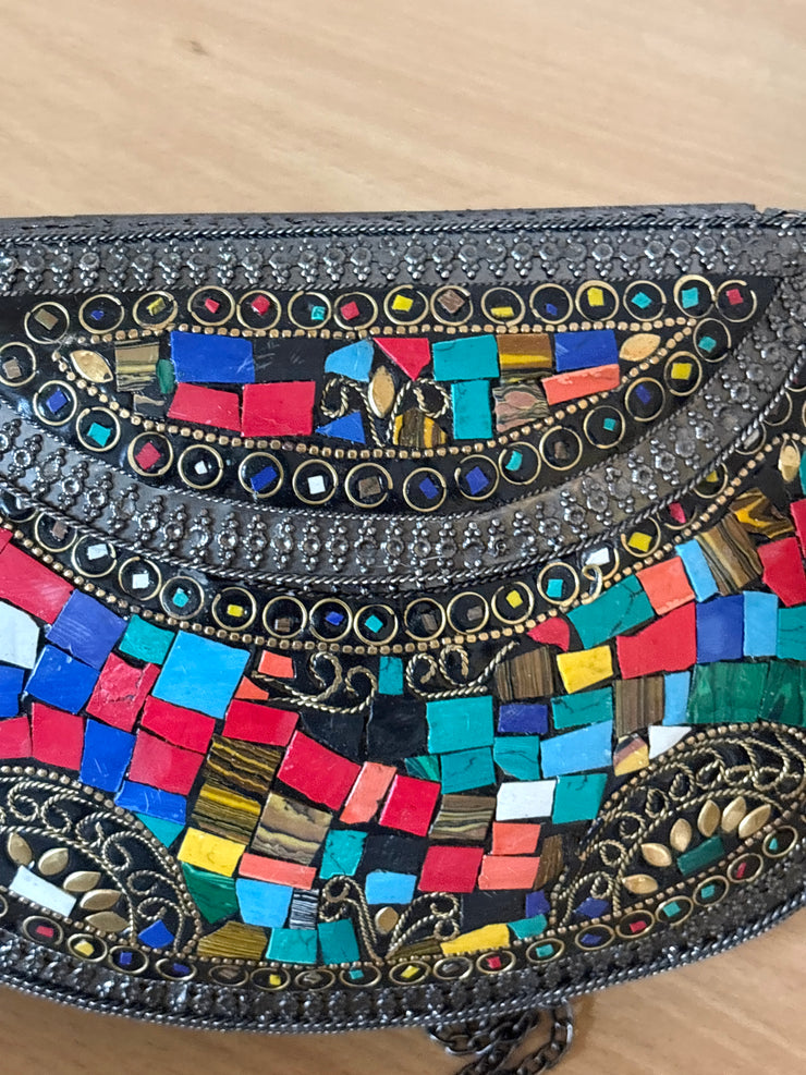 Multi Colour Antique Brass Clutch
