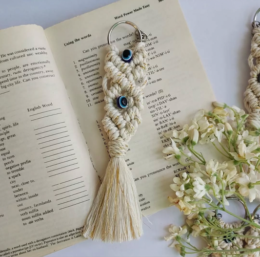 Macrame evil eye keychain