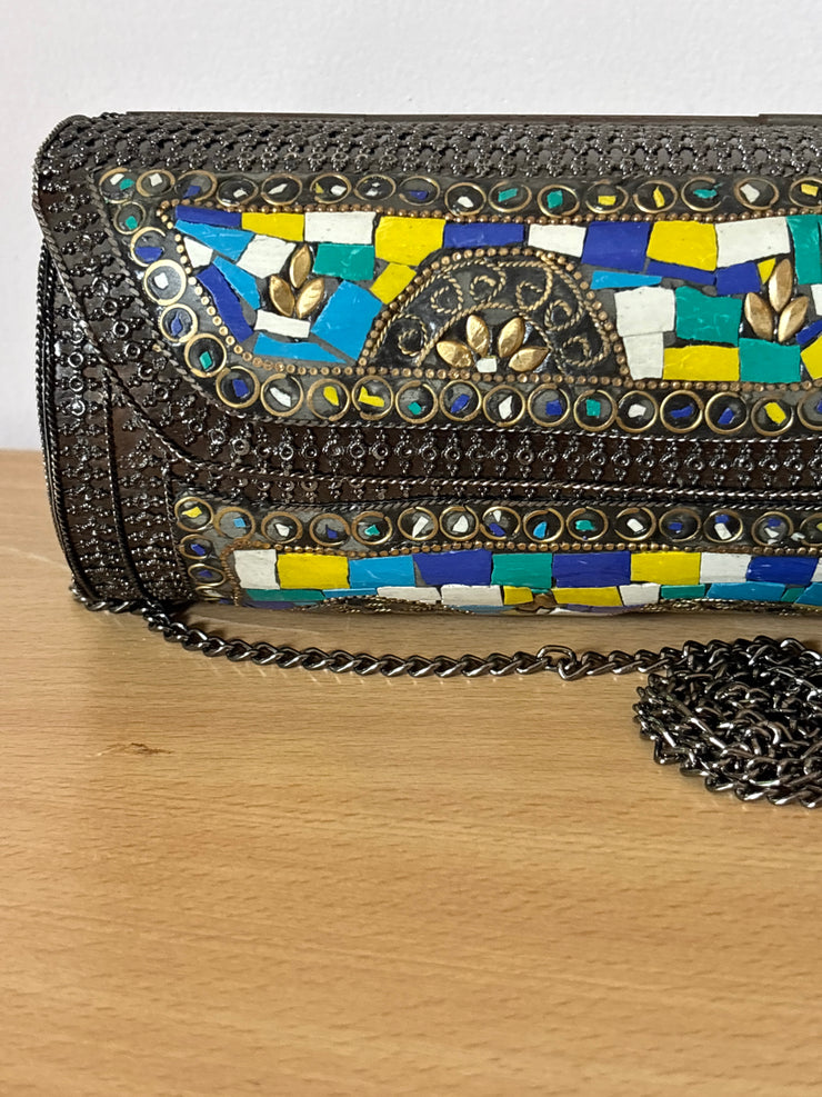 Multi Colour Antique Brass purse|| Metal Cylindrical Bag