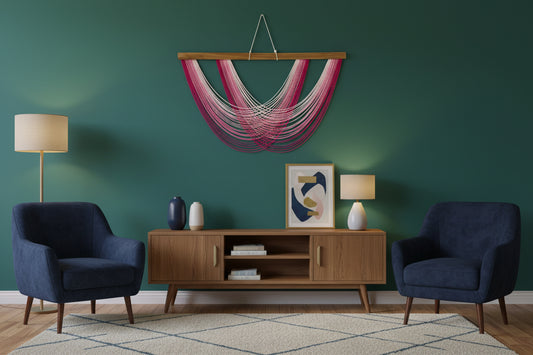 Macrame Pink Fiber Wall Hanging For Boho And Minimalist Home Decor