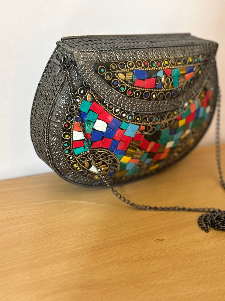 Multi Colour Antique Brass Clutch