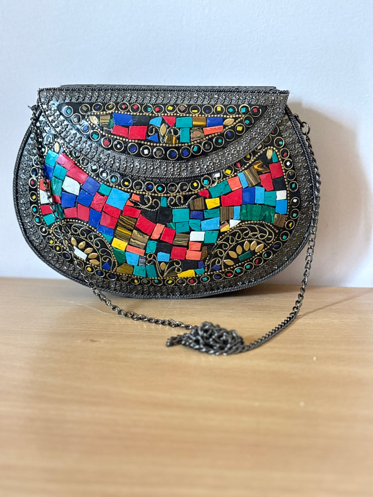 Multi Colour Antique Brass Clutch