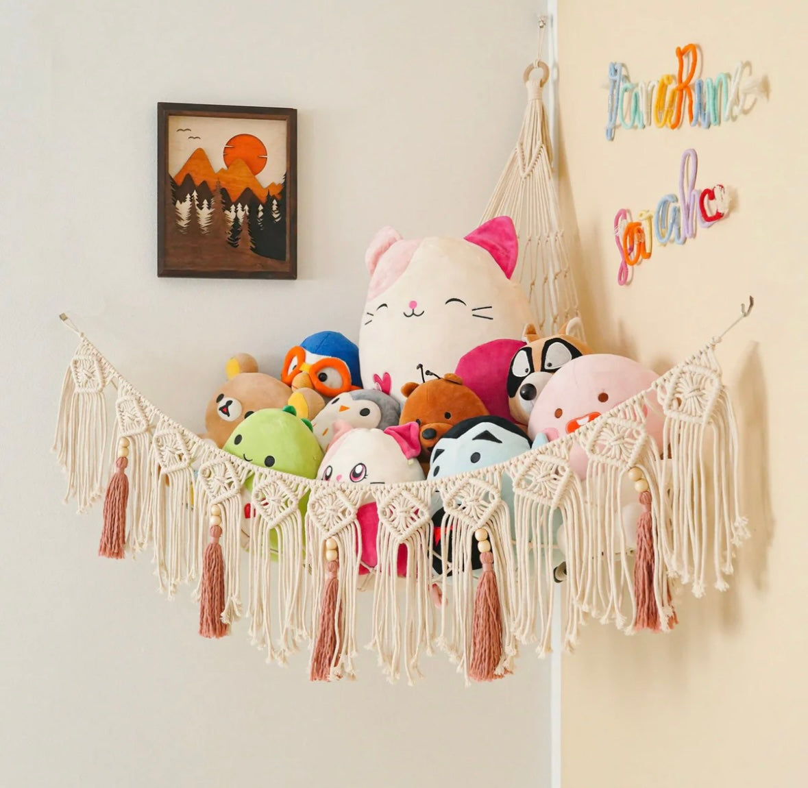 Macrame Toy Hammock For Boho Nursery Storage Solution