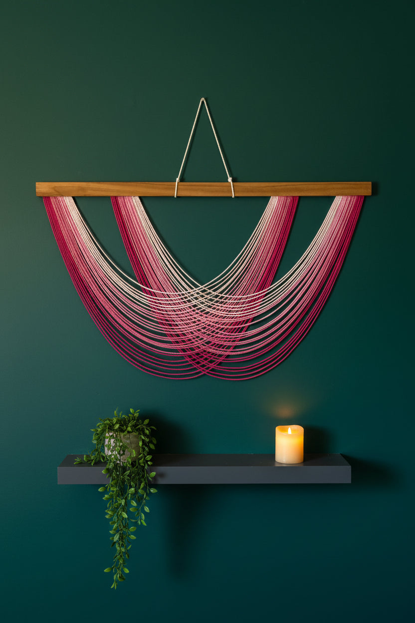 Macrame Pink Fiber Wall Hanging For Boho And Minimalist Home Decor