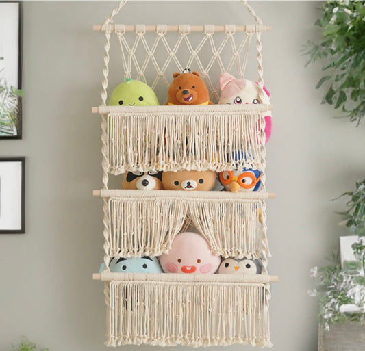 Macrame Squishmallow Net For Boho Toy Storage And Nursery Decor