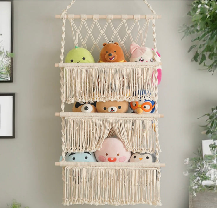 Macrame Squishmallow Net For Boho Toy Storage And Nursery Decor