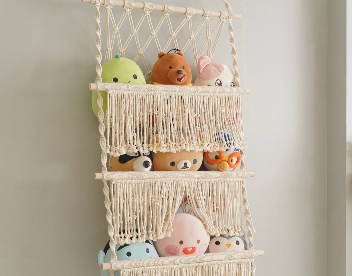 Macrame Squishmallow Net For Boho Toy Storage And Nursery Decor