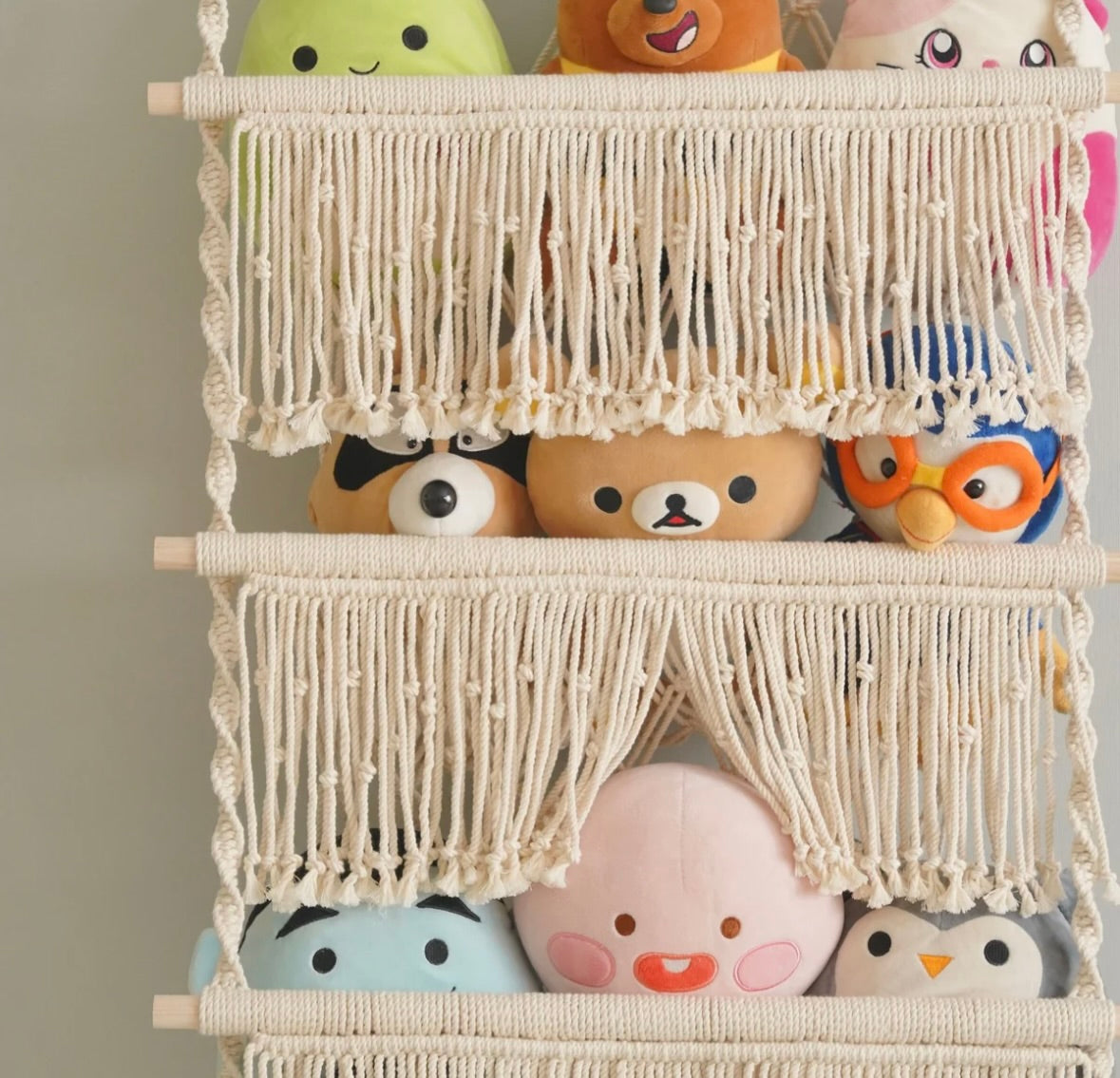 Macrame Squishmallow Net For Boho Toy Storage And Nursery Decor
