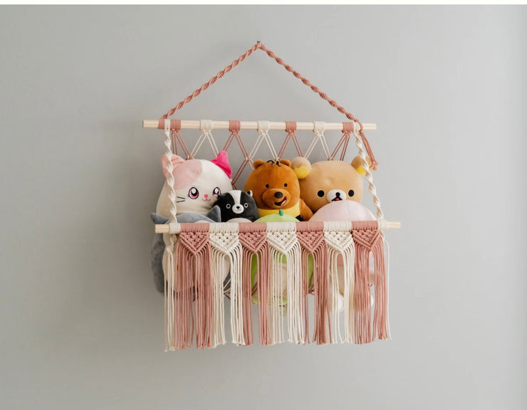 Stuff Animal Hammock For Boho Nursery Toy Storge And Wall Decor