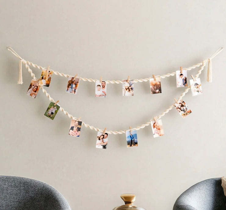 Macrame Photo Display For Boho Wall Decor And Custom Picture Holder