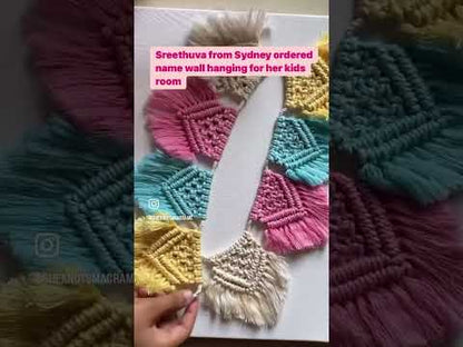 Macrame nameplate with hanging